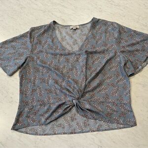 Floral Knot-Front Top in Blue